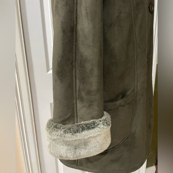 FEN-NELLI TRENCH COAT WINTER SZ 7/8 VINTAGE OLIVE GREEN PREPPY CHIC VERSATILE - Picture 2 of 16